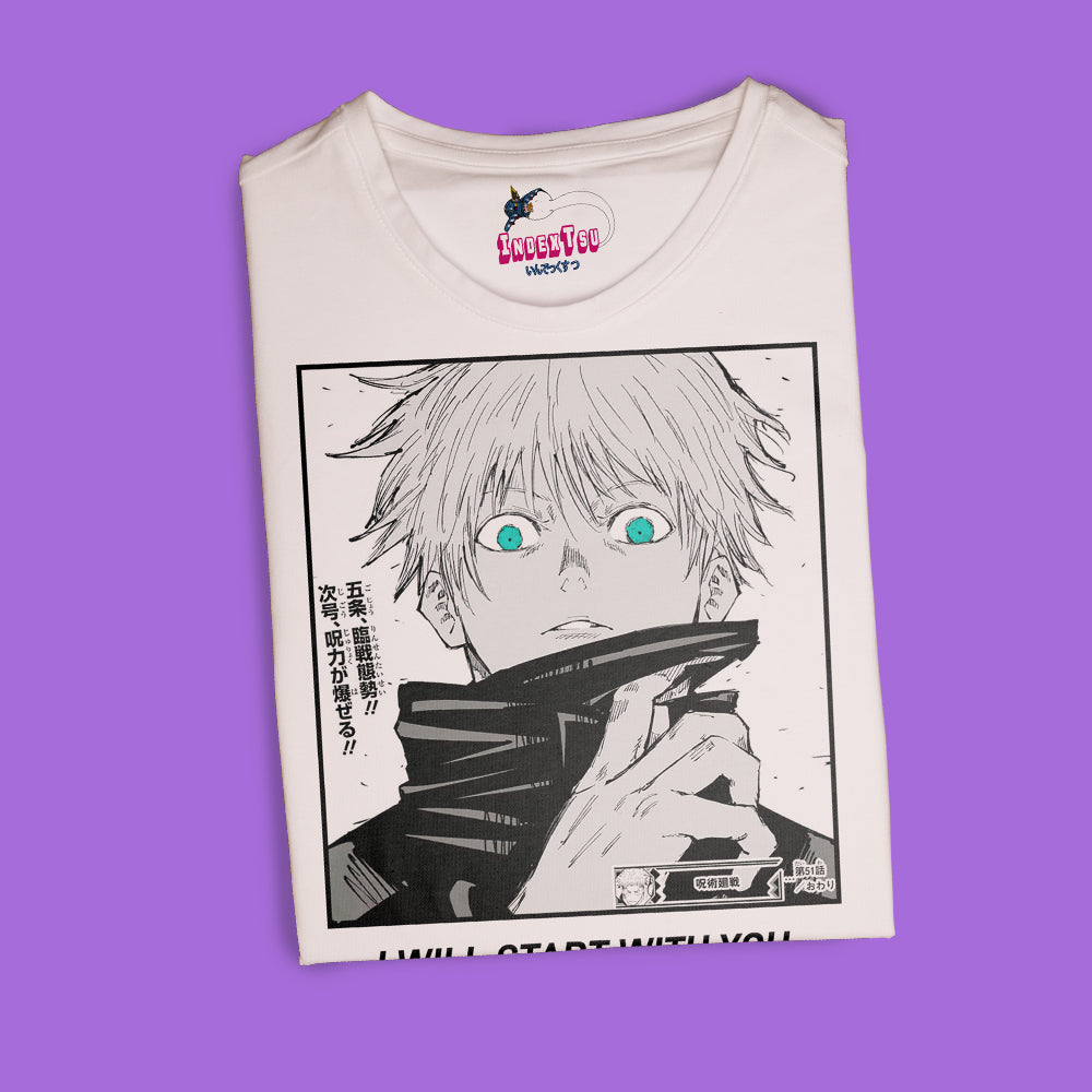 Playera IndexTsu Kuro Jujutsu Kaisen Satoru Gojo START.