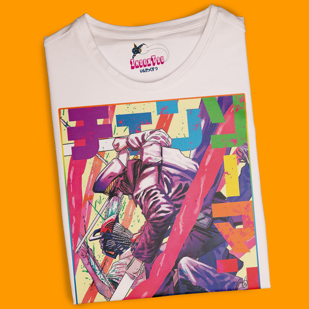 Playera IndexTsu Kuro Chainsaw Man vs Katana.