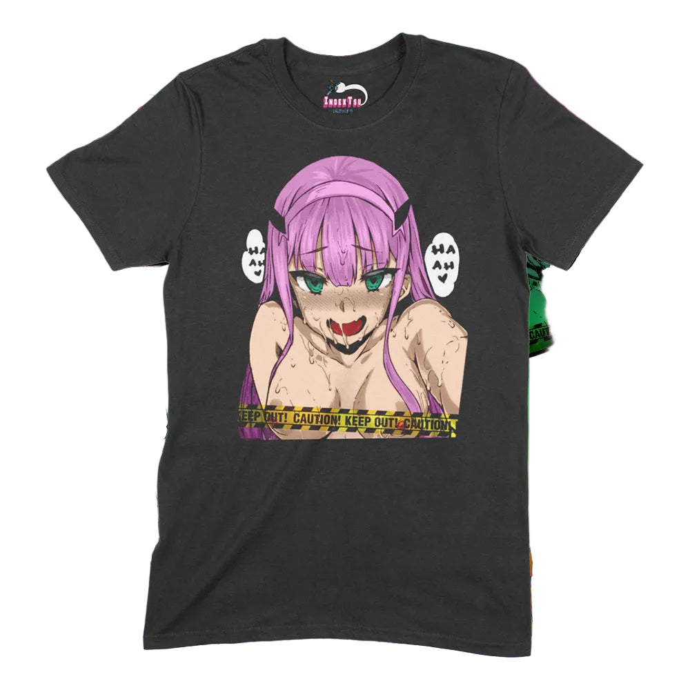 White Anti Hentai Club T-shirt with Zero Two design
