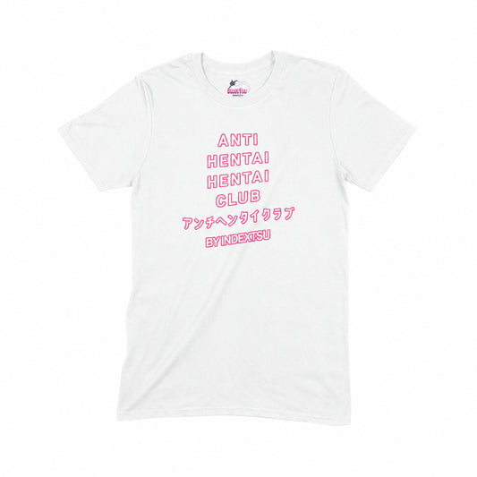 Playera blanca de KonoSuba! con diseño Anti Hentai Club de Darkness