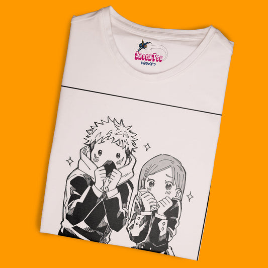 Playera IndexTsu Kuro Jujutsu Kaisen Nobara y Itadori.